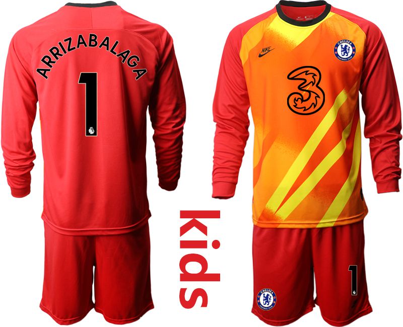 Youth 2020-2021 club Chelsea red goalkeeper long sleeve #1 Soccer Jerseys->chelsea jersey->Soccer Club Jersey